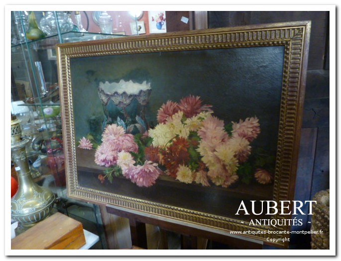 tableau bouquet de fleurs signé marshal antiquites brocante aubert montpellier sete achat vente