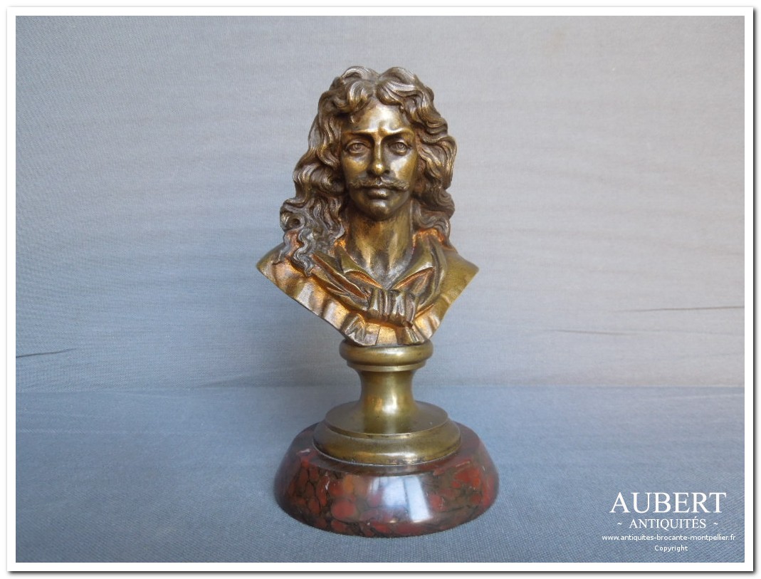 buste en bronze de Molière achat brocante achat antiquites debarras succession vente de brocante vente d'antiquites montpellier sete fabregues beziers